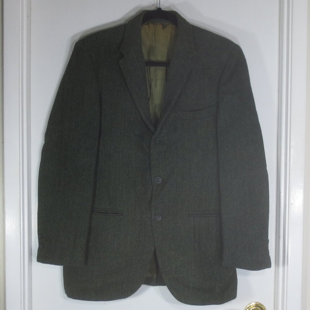 Perth Ltd Jacket Green Vintage Scottish Wool Harris Tweed Lined Blazer Size 42R